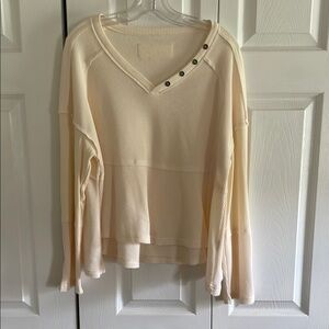 Cream V-Neck Sweater with Button Detail